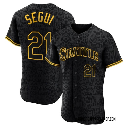 Men's Seattle Mariners David Segui Black Snake Skin City Jersey - Authentic