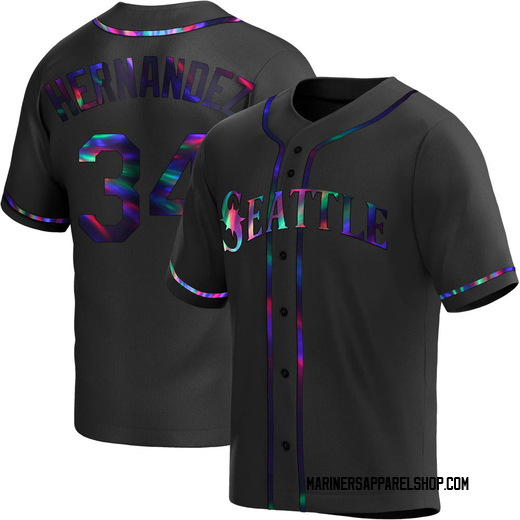 Men's Seattle Mariners Felix Hernandez Black Holographic Alternate Jersey - Replica