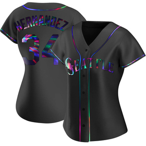 Women's Seattle Mariners Felix Hernandez Black Holographic Alternate Jersey - Replica